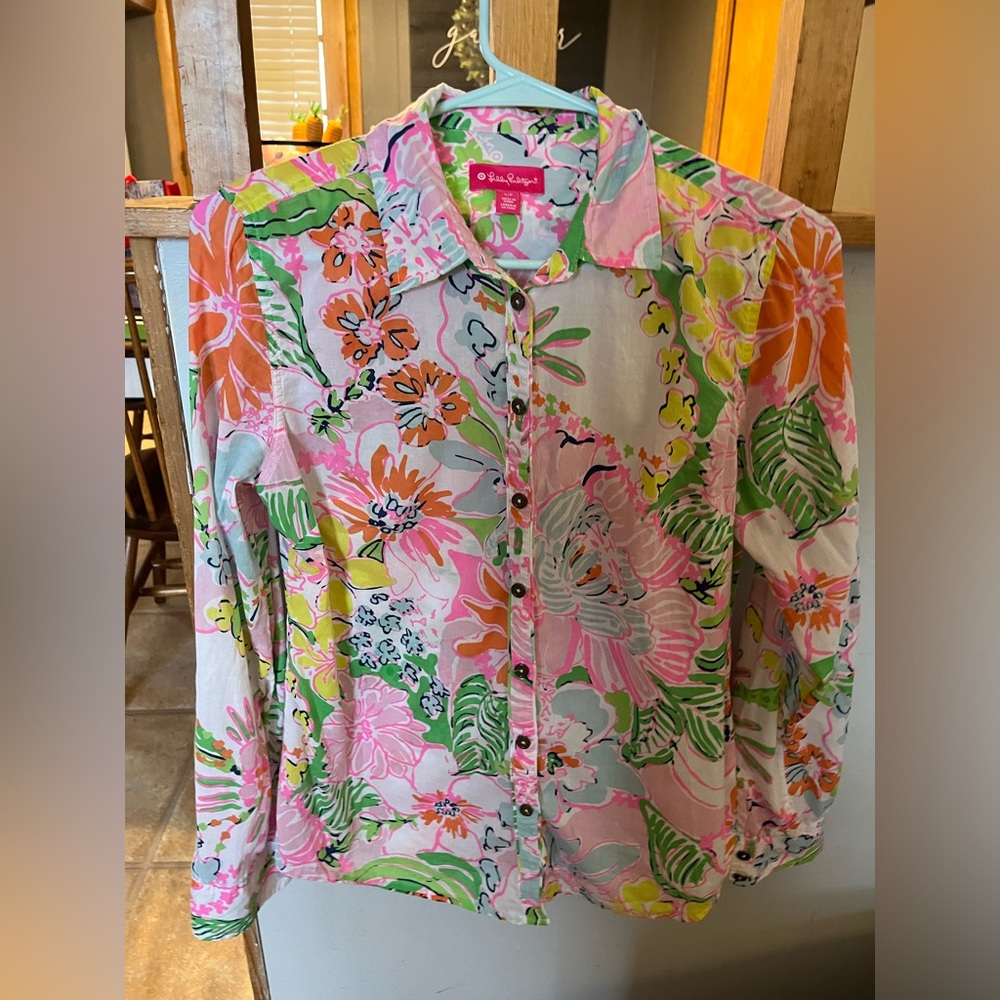Lilly Pulitzer for Target Buttons Shirt boho floral long sleeves Size S/P - Picture 1 of 3